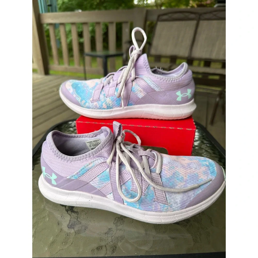 Under Armour Girls Running Shoes‎ Purple Blue Tie Dye Lace Up Sneakers 6Y